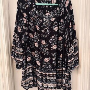 Avenue Black Floral Tunic with Pink and Cream Accents